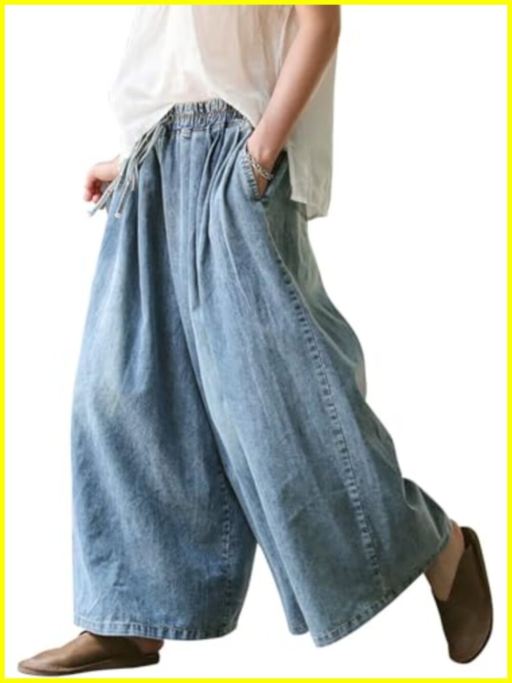Women's Plus Size Wide Leg Baggy Jeans Elastic Waist Pull-On Denim Pants Deep